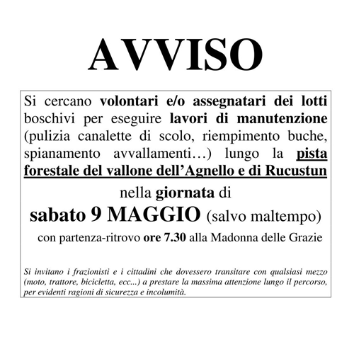 Avviso per partecipazione a manutenzione ordinaria piste forestali